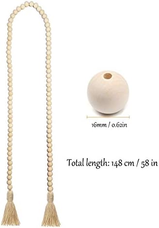 Farmhouse Beads 58in Wood Bead Garland with Tassels Rustic Country Decor Prayer - Image 2