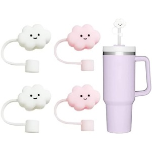 Wlitqukk 4Pcs Straw Cover Food Grade Silicone Dust-Proof Accessories Cloud