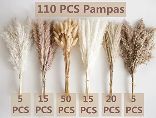 110 PCS Dried Pampas Grass Bouquet, Boho Table Decor, Bunny Tails Dried Flowers - Image 3