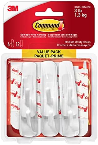 Command Utility Hooks Value Pack, Adhesive Hooks, Medium, 6 Wall Hooks 12 Medium
