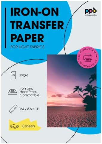 PPD Inkjet Iron-On Light T Shirt Transfers Paper LTR 8.5x11” Pack of 10 Sheets