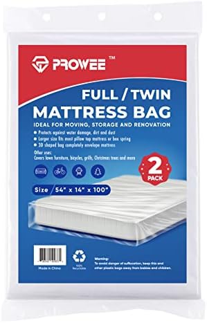 PROWEE 2 Pack Full/Twin Mattress Bag Clear Mattress Storage Bag Mattress Bag