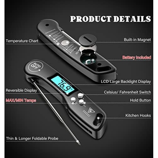 Meat Thermometers, DOQAUS Instant Read Food Thermometers for Cooking - Image 7