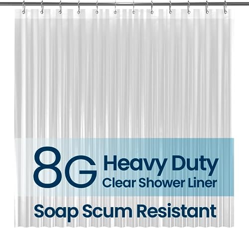 LiBa PEVA 8G Bathroom Shower Curtain Liner, 72" W x 72" H, Clear, 8G Heavy Duty