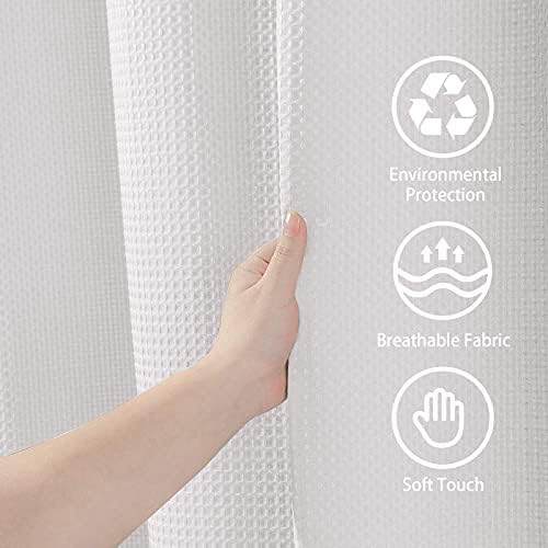 Waffle Weave Shower Curtain with Stainless Steel Hooks - 256 GSM Heavy Duty - Image 7