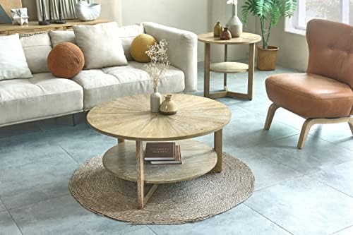 Gexpusm Round Wood Coffee Table, Natural Wood Coffee Table, Round Solid Wood - Image 6