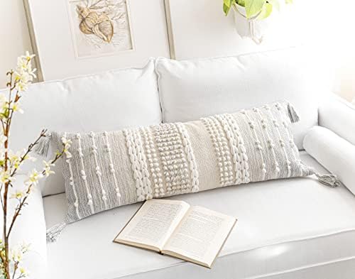 BlissBlush Gray Decorative Lumbar Pillow Cover 14x36, Boho Long Throw Pillow - Image 6