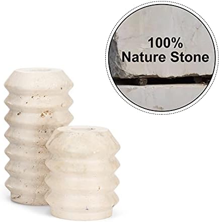 WORHE Candle Holders True Natural Travertine Stone 0.4" Thick, Set of 2 Premium - Image 5