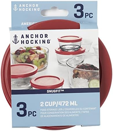 Anchor Hocking Classic Round Food Storage SnugFit Replacement Lids, Red, 2 Cup