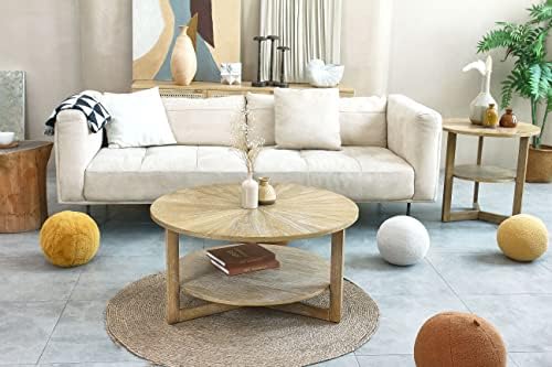 Gexpusm Round Wood Coffee Table, Natural Wood Coffee Table, Round Solid Wood - Image 7