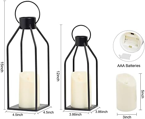 HPC Decor Modern Farmhouse Lantern Decor- Black Metal Candle Lanterns Living - Image 6