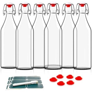 Otis Swing Top Bottles - Glass Bottle 6 Pack w/ Stoppers - Easy Cap Lids