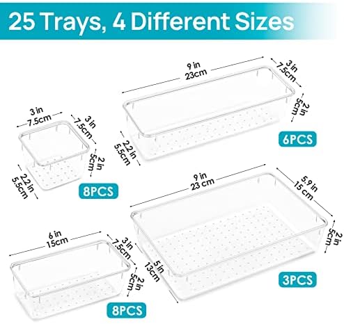 Vtopmart 25 PCS Plastic Clear Drawer Organizer, Acrylic Desk Drawer organizers - Image 2