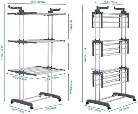 4-Tier Clothes Drying Rack,Foldable Clothes Hanger Adjustable Large Stainless - Image 5