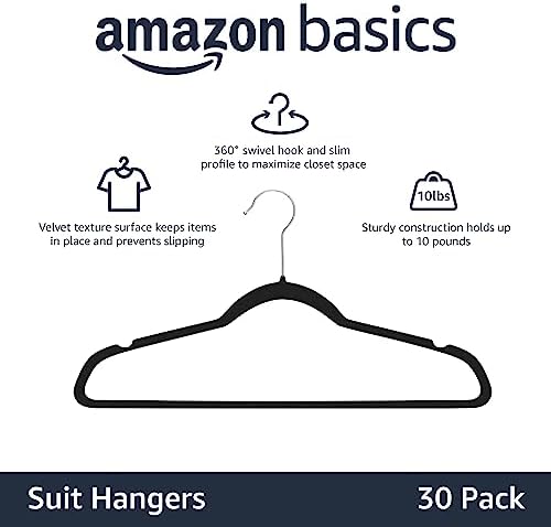 Amazon Basics Velvet Suit Hangers - 30-Pack, Black - Image 2