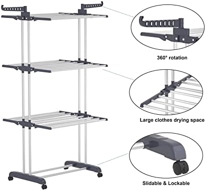 4-Tier Clothes Drying Rack,Foldable Clothes Hanger Adjustable Large Stainless - Image 7