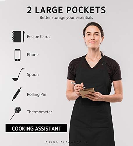 Syntus 2 Pack Adjustable Bib Apron Waterdrop Resistant with 2 Pockets Cooking - Image 4