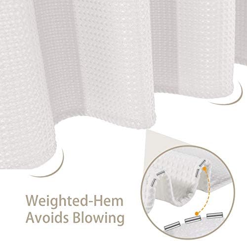 Waffle Weave Shower Curtain with Stainless Steel Hooks - 256 GSM Heavy Duty - Image 5