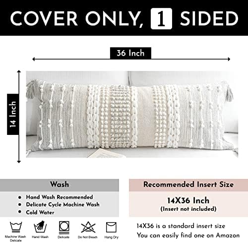 BlissBlush Gray Decorative Lumbar Pillow Cover 14x36, Boho Long Throw Pillow - Image 3