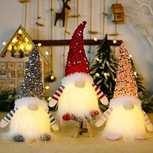 WDDH 3Pcs Sequin Christmas Gnomes Plush with Light, 11.8inch Handmade Swedish
