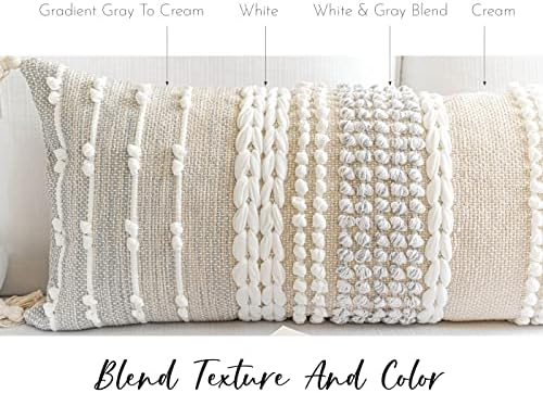 BlissBlush Gray Decorative Lumbar Pillow Cover 14x36, Boho Long Throw Pillow - Image 4