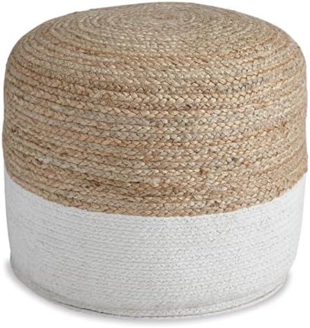Signature Design by Ashley Sweed Valley Jute & Cotton Pouf, 19 x 19 Inches