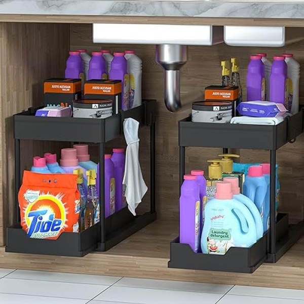 DEKAVA Under Sink Organizer 2 Pack，Bathroom Cabinet Organizer，2 Tier Sliding - Image 4