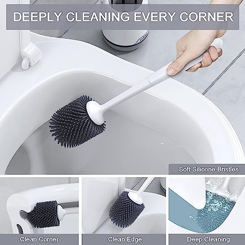 New Lefree Silicone Toilet Brush and Holder, Toilet Cleaner Brush Set, Non-Slip - Image 2