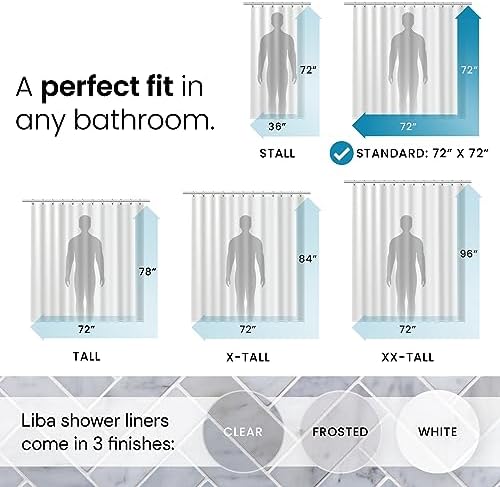 LiBa PEVA 8G Bathroom Shower Curtain Liner, 72" W x 72" H, Clear, 8G Heavy Duty - Image 2
