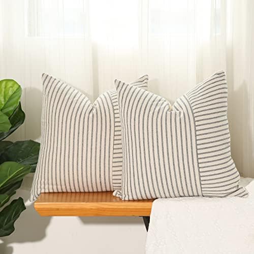 Hckot Grey and Beige Patchwork Farmhouse Throw Pillow Covers 18 x 18 Inch