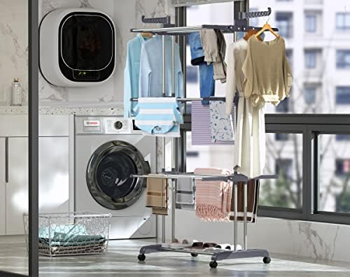 4-Tier Clothes Drying Rack,Foldable Clothes Hanger Adjustable Large Stainless - Image 3