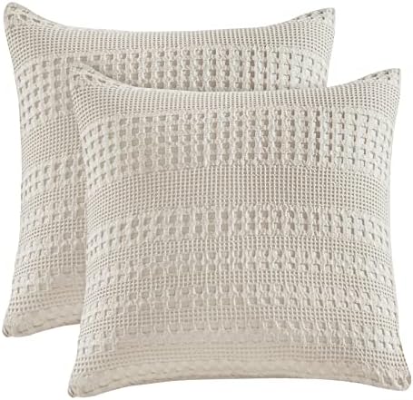 PHF 100% Cotton Waffle Weave Euro Sham Covers, 2 Pack 26" x 26" Pillow Covers