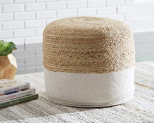 Signature Design by Ashley Sweed Valley Jute & Cotton Pouf, 19 x 19 Inches - Image 2