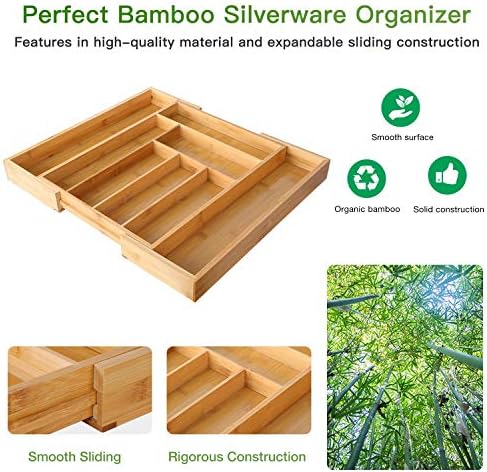 Bamboo Expandable Drawer Organizer for Utensils Holder, Adjustable Cutlery Tray - Image 3