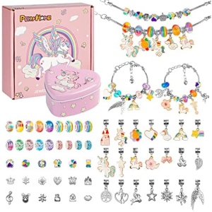 PERRYHOME Charm Bracelet Making Kit for Girls, 62 Pcs Unicorn Jewelry Making Kit