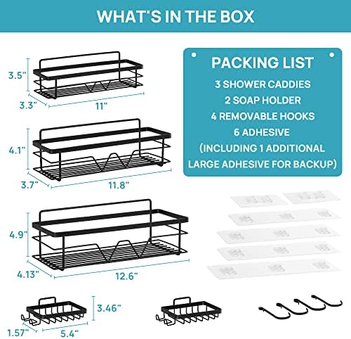 Vtopmart 5 Pack Shower Caddy Shelves Organizer with 4 Hooks, Self Adhesive Rack - Image 6