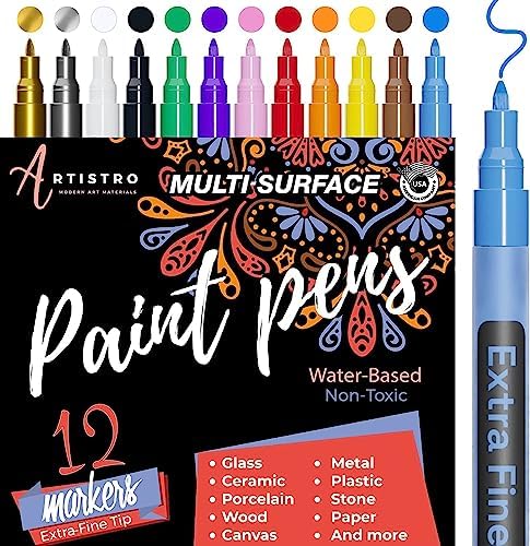 Paint Pens for Rock Painting, Stone, Ceramic, Glass, Wood. Set of 12 Acrylic
