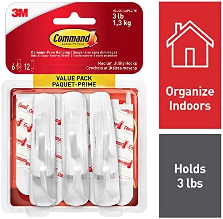Command Utility Hooks Value Pack, Adhesive Hooks, Medium, 6 Wall Hooks 12 Medium - Image 2