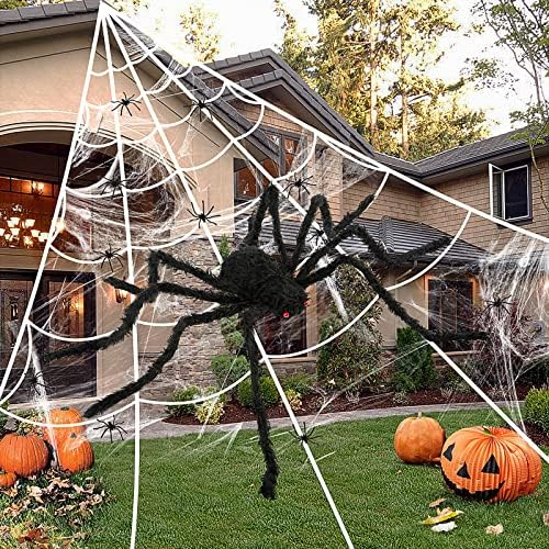 Spider Web Halloween Decoration, 236" Spider Web+ 60" Giant Spider Decorations