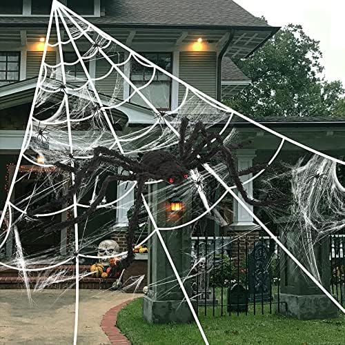 Spider Web Halloween Decoration, 236" Spider Web+ 60" Giant Spider Decorations - Image 3
