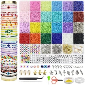 Hbnlai 17000 pcs 2mm Glass Seed Beads for Jewelry Making Kit, Small Beads