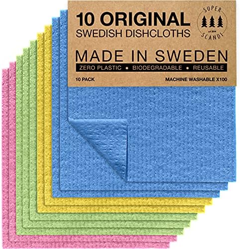 SUPERSCANDI Swedish Dish Clothes 10 Pack of Assorted Colors Reusable Compostable