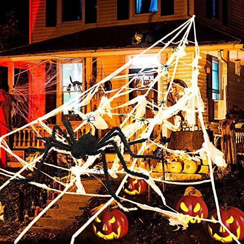 Spider Web Halloween Decoration, 236" Spider Web+ 60" Giant Spider Decorations - Image 6