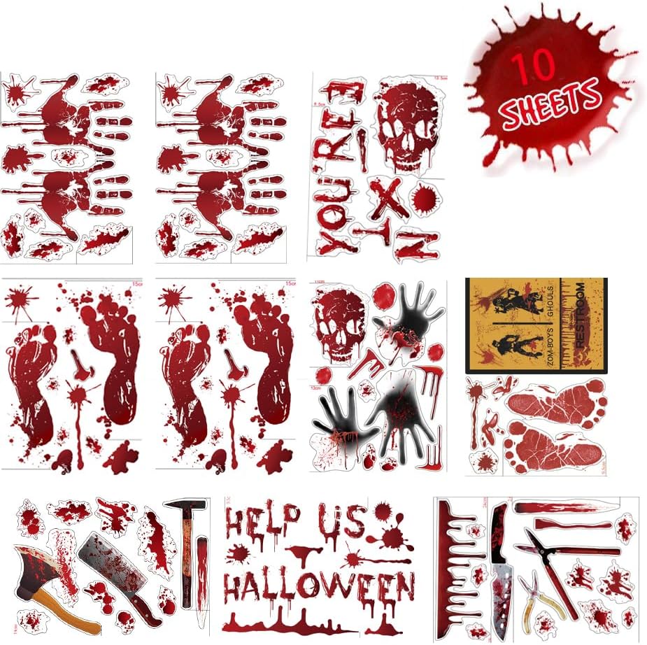 Scary Halloween Decorations, Halloween Window Clings, Bloody Handprints - Image 8
